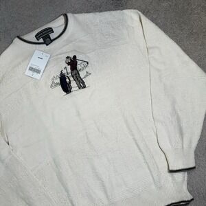 VTG David Taylor Sweater Men Large Beige Long Sleeve Crew Neck Golf Graphic USA
